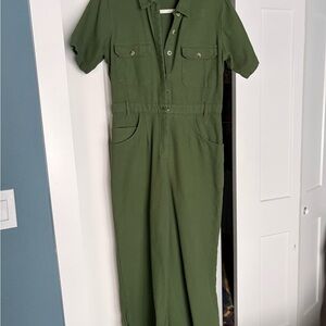 Women's Olive Green Short-Sleeve Utility Jumpsuit